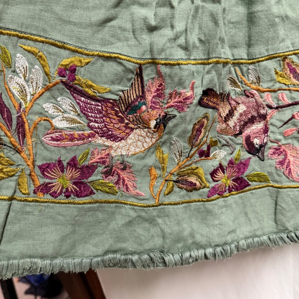 Sundance Womens Sage Green Embroidered Bird Floral Linen Peasant Blouse Small - Picture 4 of 11